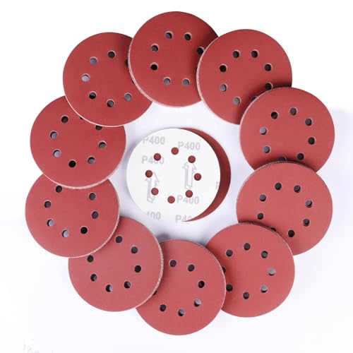 Sruhrak 125mm Schleifpapier, 100 Stück Schleifscheiben Klett 400 Körnung Kit 8 Loch Scheiben für Exzenterschleifer von Sruhrak
