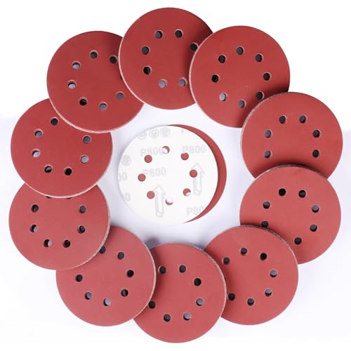 Sruhrak 125mm Schleifpapier, 100 Stück Schleifscheiben Klett 800 Körnung Kit 8 Loch Scheiben für Exzenterschleifer von Sruhrak