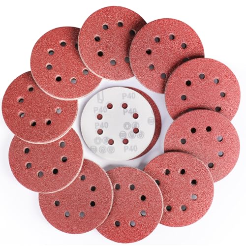 Sruhrak 125mm Schleifpapier, 70 Stück Schleifscheiben Klett 40 Körnung Kit 8 Loch Scheiben für Exzenterschleifer von Sruhrak