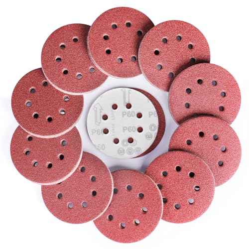 Sruhrak 125mm Schleifpapier, 80 Stück Schleifscheiben Klett 60 Körnung Kit 8 Loch Scheiben für Exzenterschleifer von Sruhrak