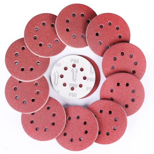 Sruhrak 125mm Schleifpapier, 90 Stück Schleifscheiben Klett 80 Körnung Kit 8 Loch Scheiben für Exzenterschleifer von Sruhrak