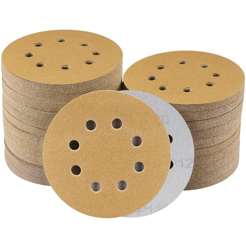 Sruhrak 100 Stück Schleifpapier 125mm Klett, 8 Loch Nylonkleber Schleifscheiben 5 Inch Rund Schleifpapier Schleifteller für Exzenterschleifer(Körnung 120) von Sruhrak