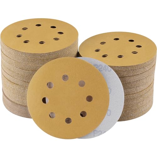 Sruhrak 100 Stück Schleifpapier 125mm Klett, 8 Loch Nylonkleber Schleifscheiben 5 Inch Rund Schleifpapier Schleifteller für Exzenterschleifer(Körnung 240) von Sruhrak