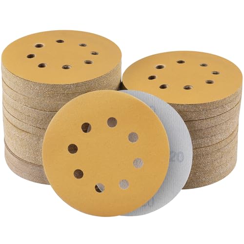 Sruhrak 100 Stück Schleifpapier 125mm Klett, 8 Loch Nylonkleber Schleifscheiben 5 Inch Rund Schleifpapier Schleifteller für Exzenterschleifer(Körnung 320) von Sruhrak
