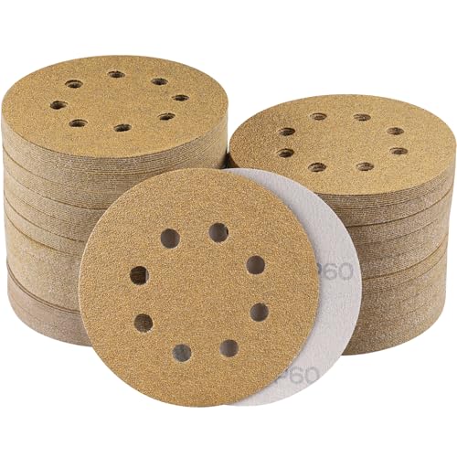 Sruhrak 100 Stück Schleifpapier 125mm Klett, 8 Loch Nylonkleber Schleifscheiben 5 Inch Rund Schleifpapier Schleifteller für Exzenterschleifer(Körnung 60) von Sruhrak