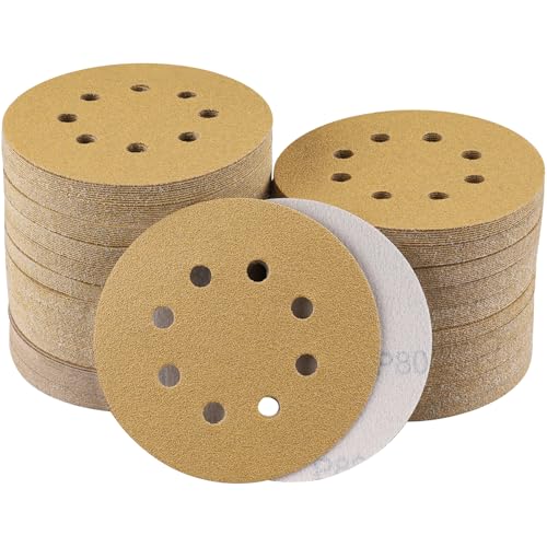 Sruhrak 100 Stück Schleifpapier 125mm Klett, 8 Loch Nylonkleber Schleifscheiben 5 Inch Rund Schleifpapier Schleifteller für Exzenterschleifer(Körnung 80) von Sruhrak