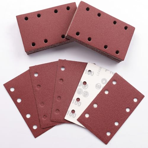 Sruhrak 80x133mm Schleifpapier, 50 Stück Schleifblatt 100 Körnung Set Rechteckiges Schleifblatt Klett 8 Löcher Schleifpad für Schwingschleifer von Sruhrak