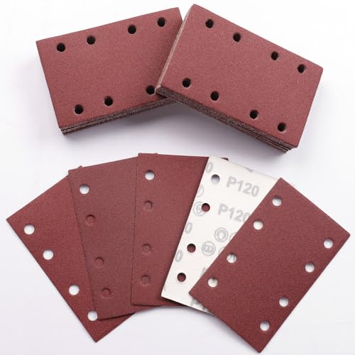 Sruhrak 80x133mm Schleifpapier, 50 Stück Schleifblatt 120 Körnung Set Rechteckiges Schleifblatt Klett 8 Löcher Schleifpad für Schwingschleifer Sruhrak 80x133mm Schleifpapier, 50 Stück Schleifblatt 120 Körnung Set Rechteckiges Schleifblatt Klett 8 Löcher Schleifpad für Schwingschleifer von Sruhrak