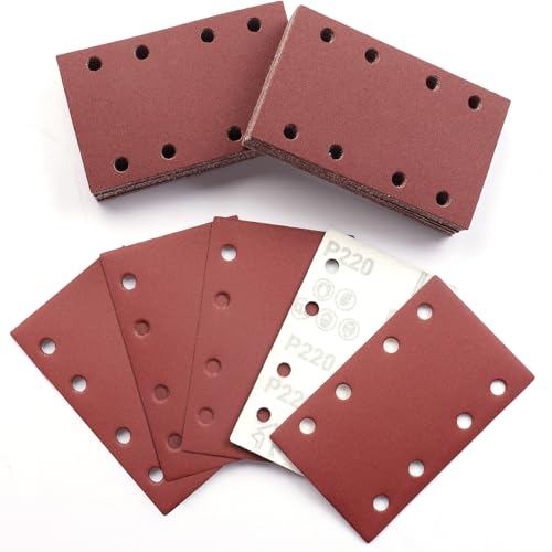 Sruhrak 80x133mm Schleifpapier, 50 Stück Schleifblatt 220 Körnung Set Rechteckiges Schleifblatt Klett 8 Löcher Schleifpad für Schwingschleifer von Sruhrak