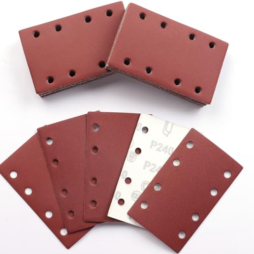 Sruhrak 80x133mm Schleifpapier, 50 Stück Schleifblatt 240 Körnung Set Rechteckiges Schleifblatt Klett 8 Löcher Schleifpad für Schwingschleifer von Sruhrak