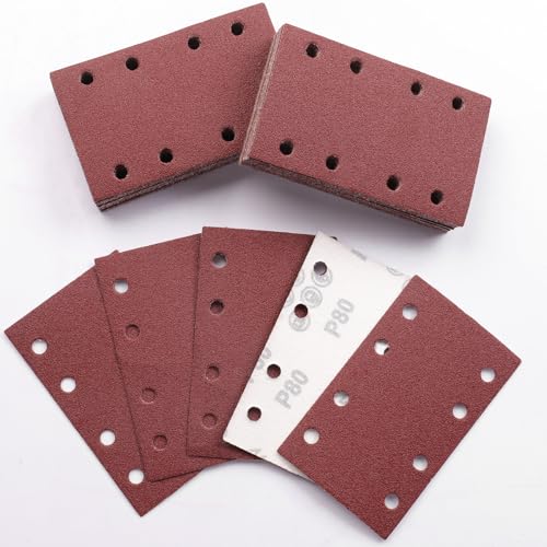 Sruhrak 80x133mm Schleifpapier, 50 Stück Schleifblatt 80 Körnung Set Rechteckiges Schleifblatt Klett 8 Löcher Schleifpad für Schwingschleifer Sruhrak 80x133mm Schleifpapier, 50 Stück Schleifblatt 80 Körnung Set Rechteckiges Schleifblatt Klett 8 Löcher Schleifpad für Schwingschleifer von Sruhrak