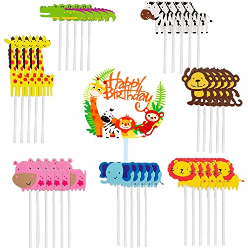 Srup Brateuanoii 36pcs Tiere Geburtstag Tortendeko, Dschungel Themed Kuchendeckel, Kuchendeko Tiere, 1 Happy Birthday-Banner enthalten, Geeignet für Kinder-Babyparty-Party-Geburtstag Srup Brateuanoii 36pcs Tiere Geburtstag Tortendeko, Dschungel Themed Kuchendeckel, Kuchendeko Tiere, 1 Happy Birthday-Banner enthalten, Geeignet für Kinder-Babyparty-Party-Geburtstag von Srup