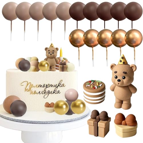 Srvauyea 19 Stück Tortendeko Bär, Tortendeko Kugeln Cake Topper Bär, Torten Topper Brauner Bär, Teddybär Kuchen Dekoration, Teddybär Geburtstagstorte Deko für Geburtstag Party Hochzeit BabyShower Srvauyea 19 Stück Tortendeko Bär, Tortendeko Kugeln Cake Topper Bär, Torten Topper Brauner Bär, Teddybär Kuchen Dekoration, Teddybär Geburtstagstorte Deko für Geburtstag Party Hochzeit BabyShower von Srvauyea