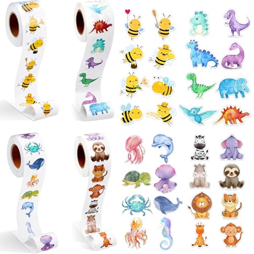 Srvauyea 2000 Stück Runde Tier Aufkleber, Tier Belohnungsaufkleber, 32 Muster Animal Sticker Rolle, Tieraufkleber Runde, Animal Aufkleber Kinder Selbstklebende, Tiermuster Sticker für Mädchen Junge von Srvauyea