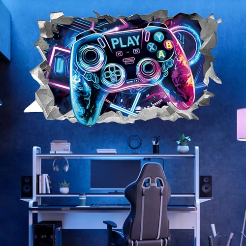 Srvauyea 3D Wandtattoo Gamer, Junge Gamer Wandaufkleber, Videospiel Gaming Zimmer Controller Wandsticker, Bunte Gamer Poster, Gaming Controller Videospiel Wandsticker für Spielzimmer und Schlafzimmer von Srvauyea