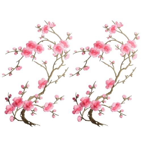 2pcs Blumeneisen auf Pflaumenblüte bestickte Flecken 12, 2 x 8, 7 Zoll für Kleiderjeans Kleid von Ssguopte
