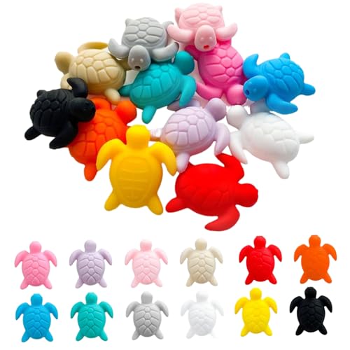40pcs Silikon fokale Perlen farbenfrohe schildkrötenförmige Silikon -Fokusperlen mit Meeresschildkröten -Fokus mit Stiften Schlüsselbund DIY -Geschenkkette Armband Schmuck Schmuck von Ssguopte