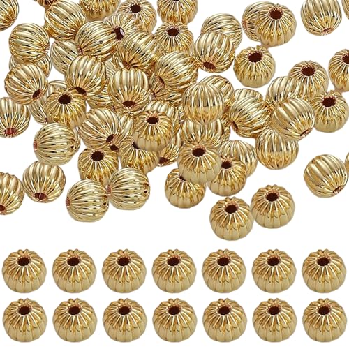50pcs runde Perlen glatt 14K unvollendete Goldperlen für Handwerks lustige DIY Halskette Ohrringe Kupfer Gold für Schmuck machen Frauen Kinder Mädchen DIY Geschenke, 5mm von Ssguopte
