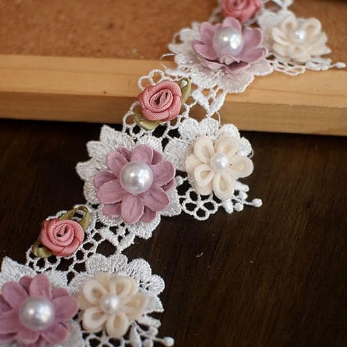 Blumenband 1 Roll 20x2 Zoll Perlenblütenband Schneiden acrylspitzentrimmungsdekorativ diy-freundliche Spitzenbänder für Handwerk, Kleidung, Tischdecke von Ssguopte