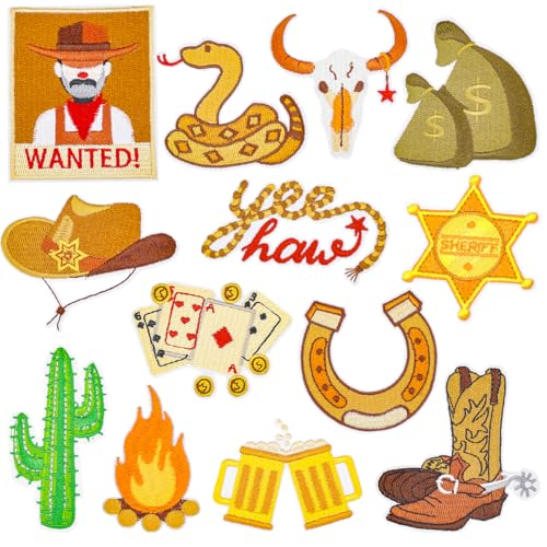 13 Stück Cowboy-Aufnäher zum Aufbügeln für Herren, Westernbraun, bestickte Applikation, Set, Stier, Hut, Stiefel, Feuer, Kaktus, Schlange – zum Aufnähen oder Aufbügeln für Jacken, Jeans, Kleidung 13 Stück Cowboy-Aufnäher zum Aufbügeln für Herren, Westernbraun, bestickte Applikation, Set, Stier, Hut, Stiefel, Feuer, Kaktus, Schlange – zum Aufnähen oder Aufbügeln für Jacken, Jeans, Kleidung von Ssyuysto