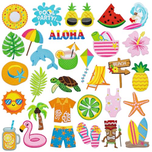 31 x Sommeraufnäher zum Aufbügeln, bunte Strand-Reise-Thema, bestickte Aufnäher für Kleidung, Hüte, Taschen – Spaß zum Selbermachen für Sommerstimmung 31 x Sommeraufnäher zum Aufbügeln, bunte Strand-Reise-Thema, bestickte Aufnäher für Kleidung, Hüte, Taschen – Spaß zum Selbermachen für Sommerstimmung von Ssyuysto