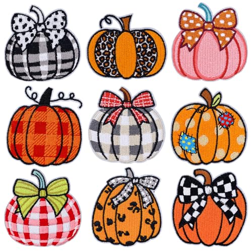 9 x Kürbis-Aufnäher zum Aufbügeln, trendig, Y2K, ästhetisch, niedlich, Herbst, Halloween, bestickt, Kürbis-Applikation mit kariertem Punktemuster, Leopardenmuster, für Kleidung, Jacken, Jeans 9 x Kürbis-Aufnäher zum Aufbügeln, trendig, Y2K, ästhetisch, niedlich, Herbst, Halloween, bestickt, Kürbis-Applikation mit kariertem Punktemuster, Leopardenmuster, für Kleidung, Jacken, Jeans von Ssyuysto