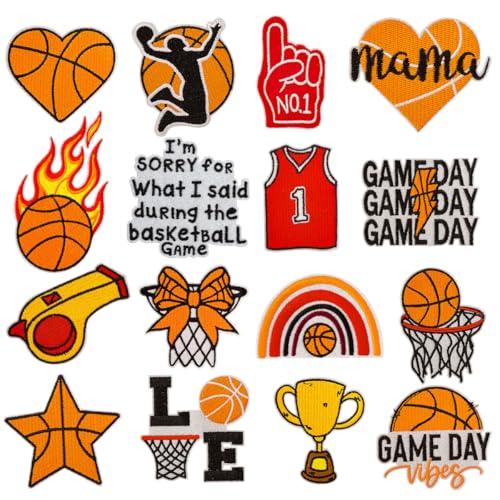 Basketball-Aufnäher zum Aufbügeln für Kleidung, Hüte, Jacken, bestickte DIY-Applikationen für Hüte, Jeans, Rucksäcke, Sport, zum Aufbügeln für Kinder, Teenager, Erwachsene, 16 Stück Basketball-Aufnäher zum Aufbügeln für Kleidung, Hüte, Jacken, bestickte DIY-Applikationen für Hüte, Jeans, Rucksäcke, Sport, zum Aufbügeln für Kinder, Teenager, Erwachsene, 16 Stück von Ssyuysto