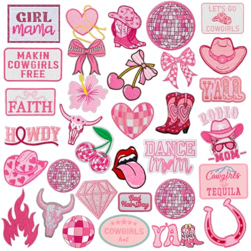 Cowgirl-Aufnäher zum Aufbügeln, bestickt, für Hüte, Jacken, Jeans, Rucksäcke, trendige DIY-Applikationen für Frauen und Mädchen, 33 Stück Cowgirl-Aufnäher zum Aufbügeln, bestickt, für Hüte, Jacken, Jeans, Rucksäcke, trendige DIY-Applikationen für Frauen und Mädchen, 33 Stück von Ssyuysto