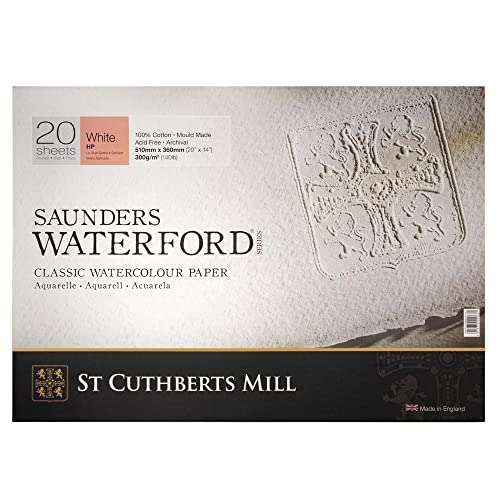 Saunders Waterford Block mit 20 Blatt (4 Seiten) 36 x 51 300 g/m², seidenmatt weiß von St Cuthberts Mill