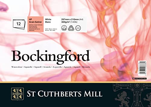 BOCKINGFORD Unbekannt St Cuthberts Mill Bockingford Aquarellpapier T4533000101DQ: 300 g/m², Satiniert, Aquarellblock 29,7 x 21 cm (DIN A4), einseitiggeleimt, 12 Blatt, Weiß von BOCKINGFORD
