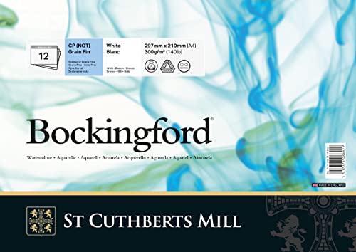 BOCKINGFORD St Cuthberts Mill Bockingford Aquarellpapier T4713000101DQ: 300 g/m², Feinkorn, Aquarellblock 29,7 x 21 cm (DIN A4), einseitiggeleimt, 12 Blatt, Weiß von SAUNDERS WATER FORD SERIES