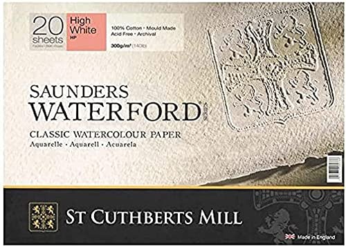 SAUNDERS WATERFORD SERIES St Cuthberts Mill Saunders Waterford Aquarellpapier T45930051011E: 300 g/m², Satiniert, Aquarellblock 41 x 31 cm, rundumgeleimt, 20 Blatt, Extraweiß von SAUNDERS WATER FORD SERIES