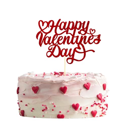 St@llion 15 x 20 cm große Glitzer-Kuchendekoration zum Valentinstag, bereit zum Einstecken in Kuchen, Cupcakes | Glitzer-Happy Valentine's Day Kuchenspieße, Geburtstagsparty-Kuchendekorationen von St@llion