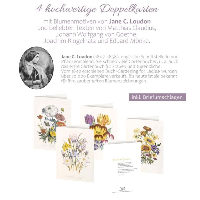 4Er-Set Doppelkarten »Blumengrüße« Mit Motiven Von Jane C. Loudon von St. Benno Verlag GmbH