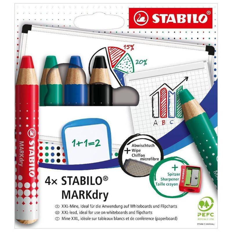Stabilo Markdry - 4Er Pack Mit Spitzer Und Abwischtuch - In Vier Verschiedenen Farben von STABILO Nonbook