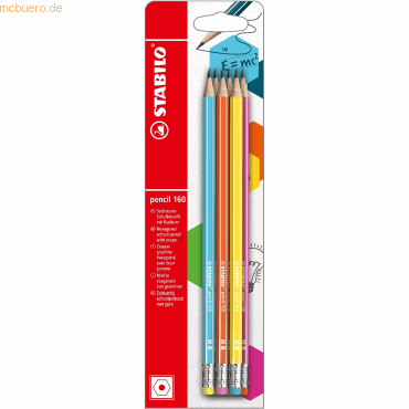 10 x Stabilo Schulbleistift sechskant mit Radierer pencil 160 HB Blist von Stabilo