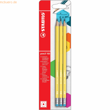 10 x Stabilo Schulbleistift sechskant mit Radierer pencil 160 HB Blist von Stabilo