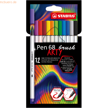 6 x Stabilo Premium-Filzstift mit Pinselspitze Pen 68 brush Etui -Arty von Stabilo
