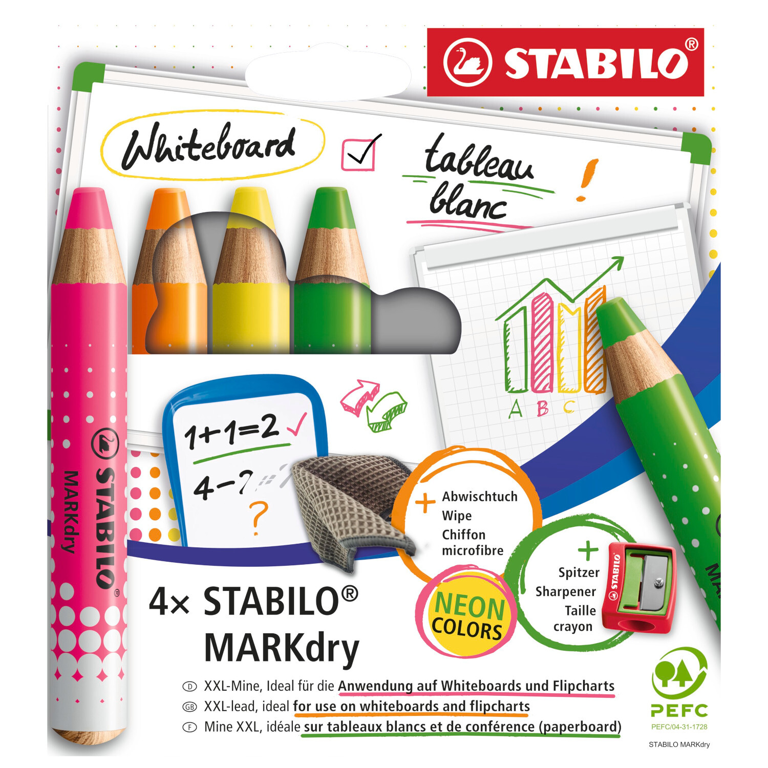 STABILO Markdry Neon Set inkl. Spitzer und Tuch STABILO Markdry Neon Set inkl. Spitzer und Tuch von Stabilo