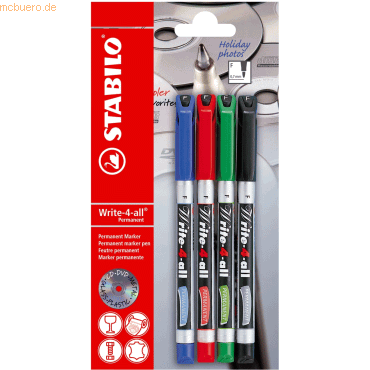 10 x Stabilo Permanent-Marker Write-4-all Fein 0,7mm (F) 4 Farben VE=4 von Stabilo