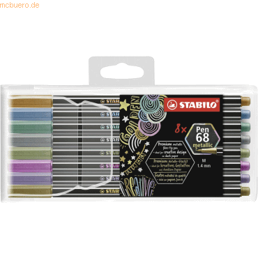 Stabilo Premium-Filzstift Pen 68 metallic 1,4mm (M) Etui VE=8 Farben von Stabilo