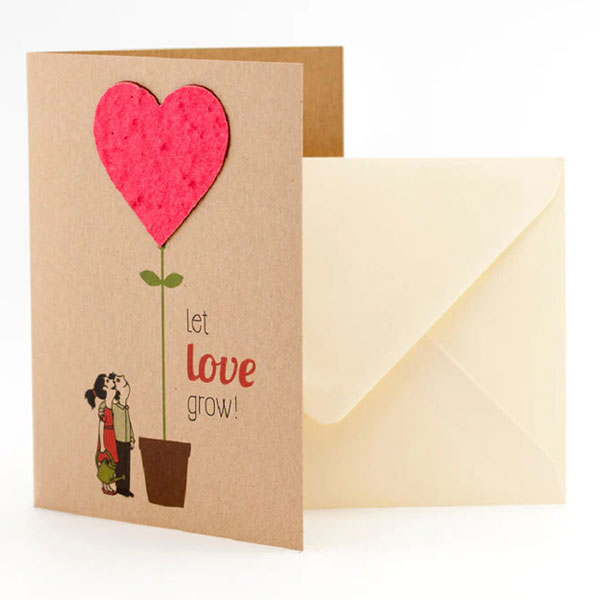 Saatpapier-Grußkarte "Let Love Grow" mit Saatstecker und Umschlag von Stadtgärtner