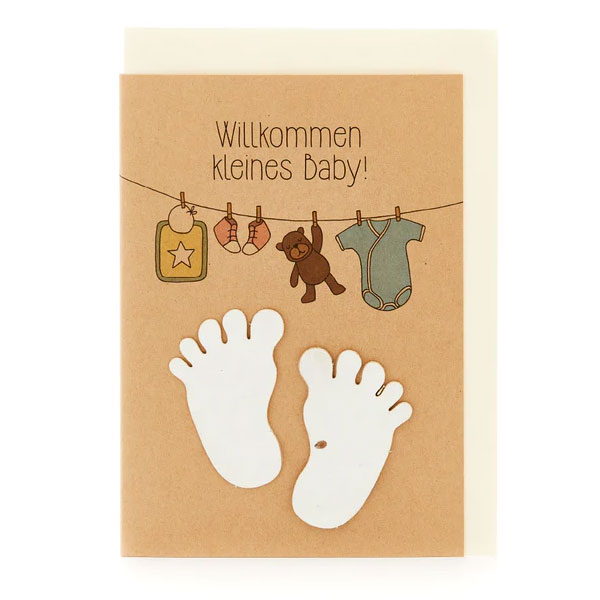 Saatpapier-Grußkarte "Willkommen kleines Baby" mit Saatsteckern und Umschlag Saatpapier-Grußkarte "Willkommen kleines Baby" mit Saatsteckern und Umschlag von Stadtgärtner