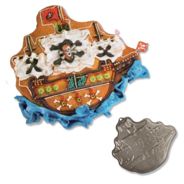 Kuchenform Piratenschiff 33 × 31 cm, Backform für Piratenkuchen, Metall