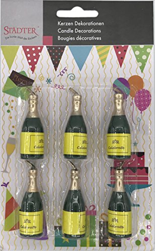 6 Minikerzen * Champagner * für Silvester, Party und Geburtstag // Kerzen Kuchen Torte Deko Tischdeko Candle Champagne Flaschen Bottle von Staedter