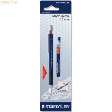 10 x Staedtler Druckbleistift Mars micro 0,5mm B blau + Minen auf Blis von Staedtler