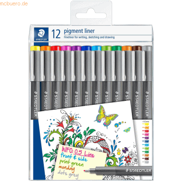 10 x Staedtler Pigment liner 0,5mm farbig sortiert VE=12 Stück 10 x Staedtler Pigment liner 0,5mm farbig sortiert VE=12 Stück von Staedtler