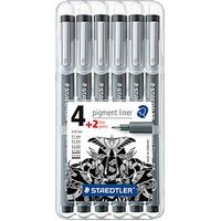 STAEDTLER pigment liner 308 Fineliner schwarz 0,05 + 0,1 + 0,3 + 0,5 + 0,8 mm, 6 St. von Staedtler