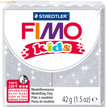 8 x Staedtler Modelliermasse Fimo Kids silber glitter 42g von Staedtler