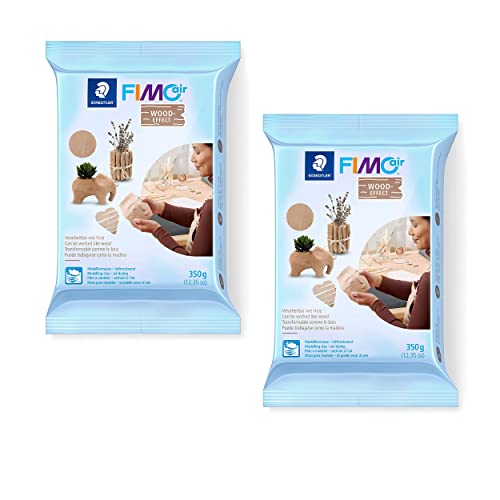 FIMO Air Modelliermasse, 2x 350 g lufttrocknende Knete in Holzfarbe, sofort gebrauchsfähig, angenehme Haptik, kein Brennvorgang notwendig, klebt nicht, mind. 95% natürliche Rohstoffe von STAEDTLER